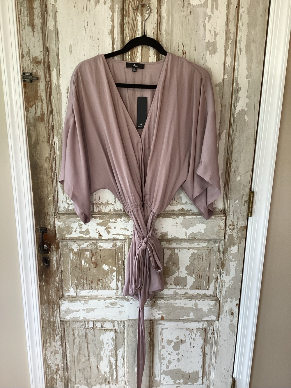 lulu's Ain't It Grand Mauve Satin Surplice Romper - Small - NWT!